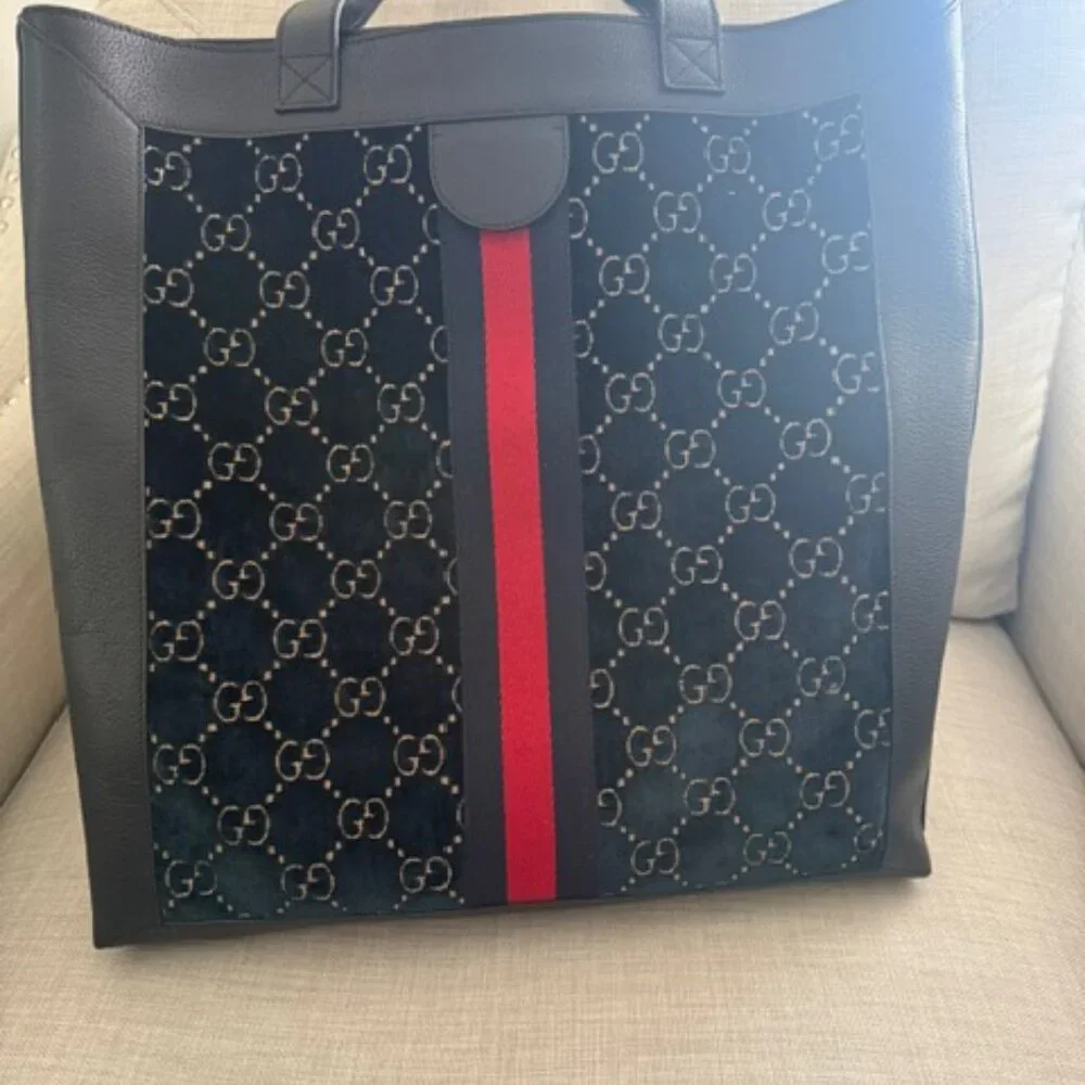 Gucci Ophidia Navy Blue Velour Tote - Picture 2 of 13